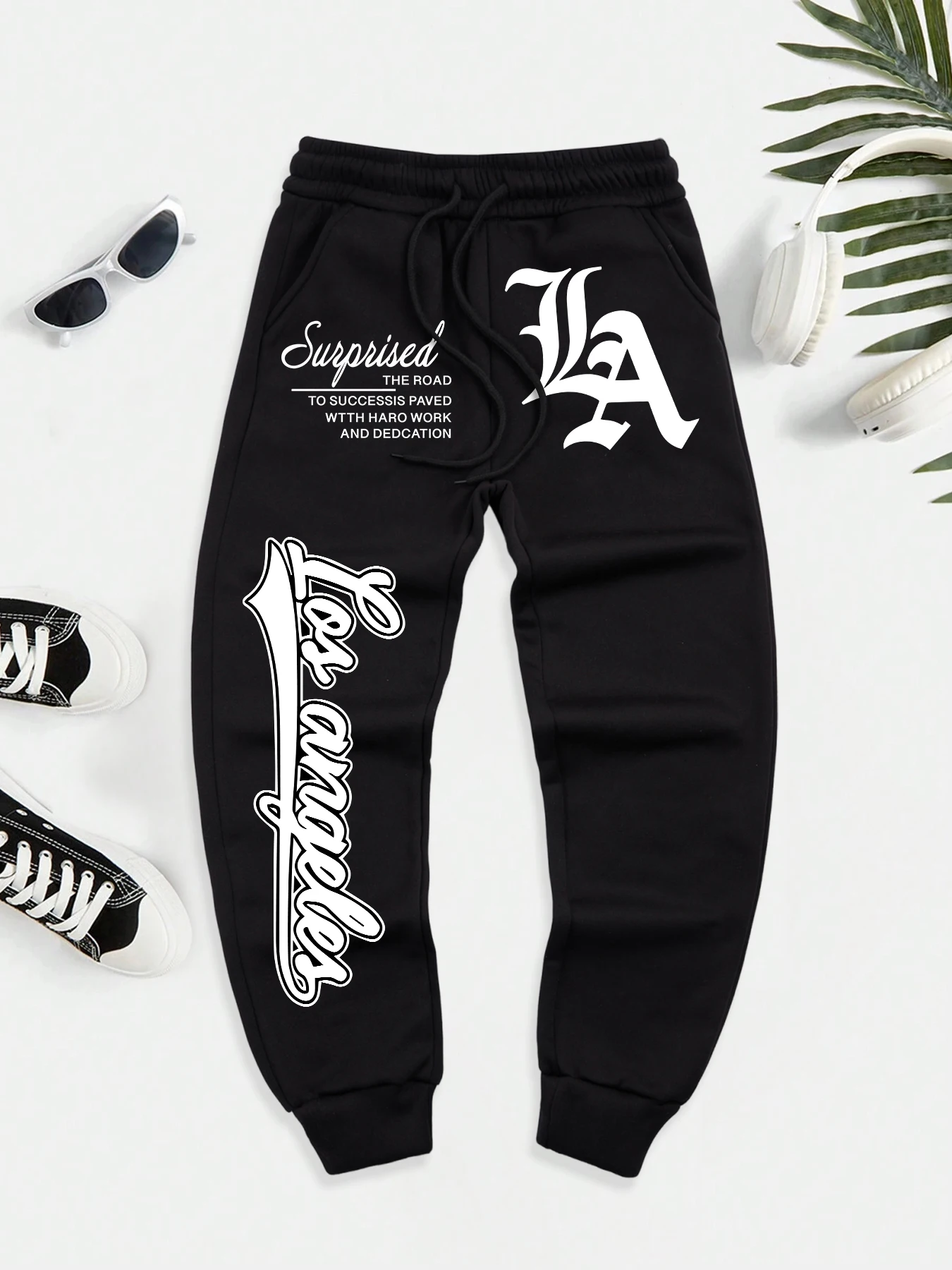 

Los Angeles Art Letter Print Casual Sport Trousers Men Fashion Autumn Sweatpant Warm Soft Sportpants High Street Basic Britches