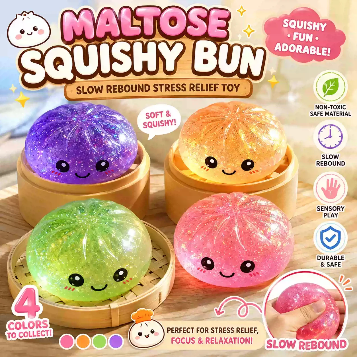 Jouet anti-stress pour le bureau et la maison, Boîte mystère, Squishy Legend en forme de boulette vapeur, à rebond lent, scintillant et transformable