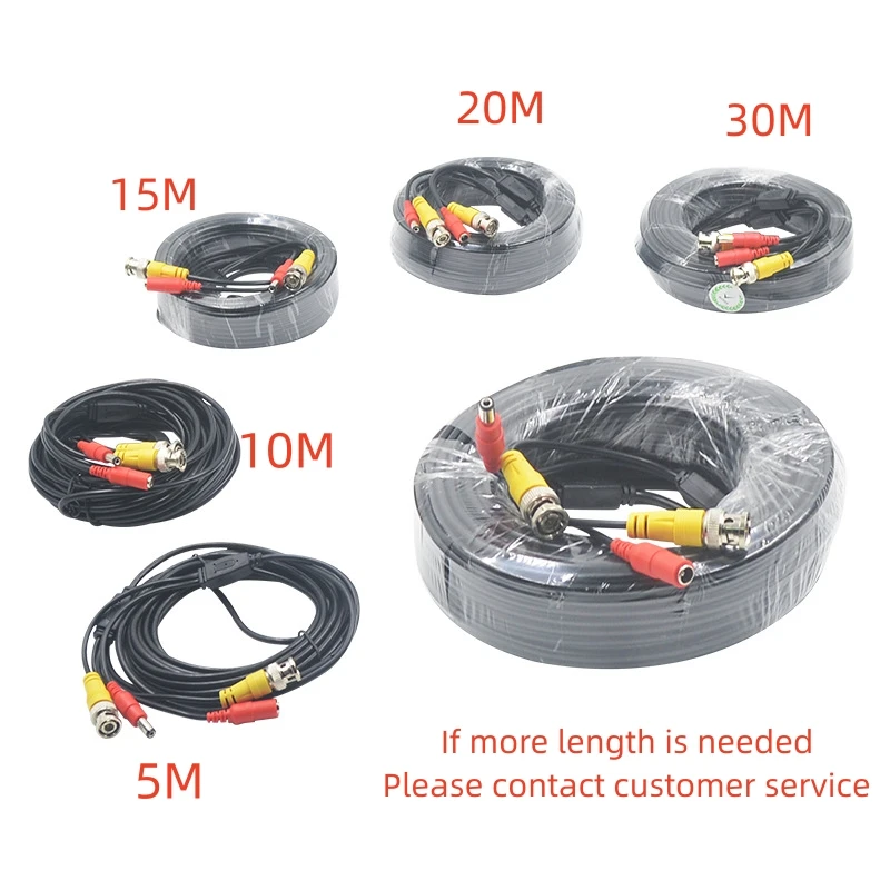 5m-30m Power Cord Ahd Camera Cables BNC/DC Plug Cable For Analog Extension Line  CCTV DVR 2 In 1 Connection Line