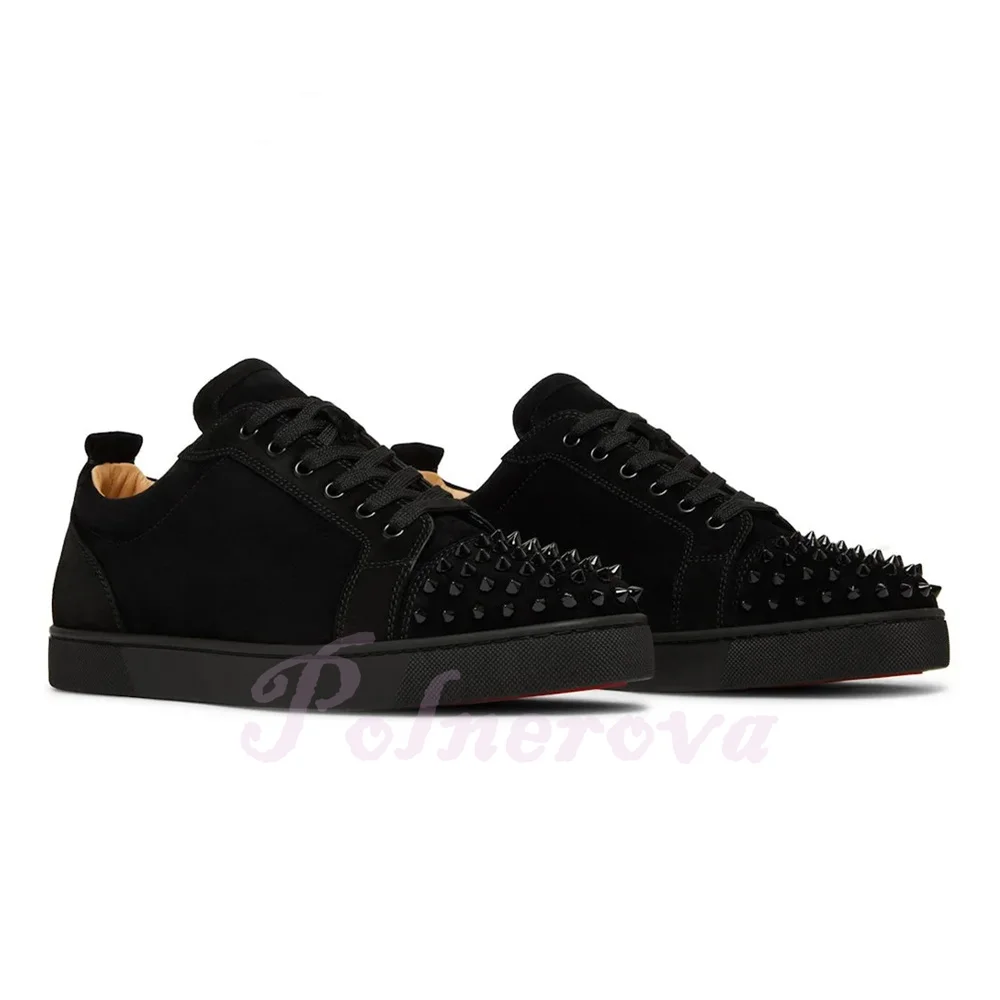 Preto rebites apartamentos sapatos masculinos rendas-up elegante tênis casuais designer resistente ao desgaste luxuoso sapato artesanal sapatos masculinos