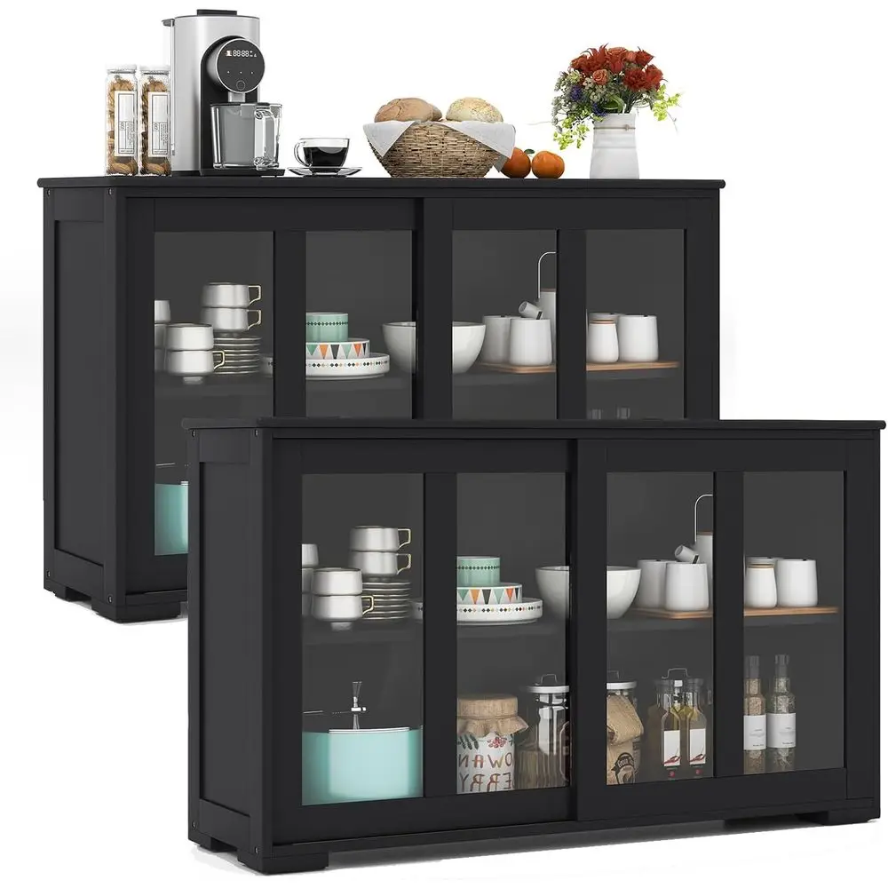 

Буфет с местом для хранения, 2-дверный напольный шкаф с раздвижной дверцей из закаленного стекла и регулируемой полкой, штабелируемый шкаф для хранения