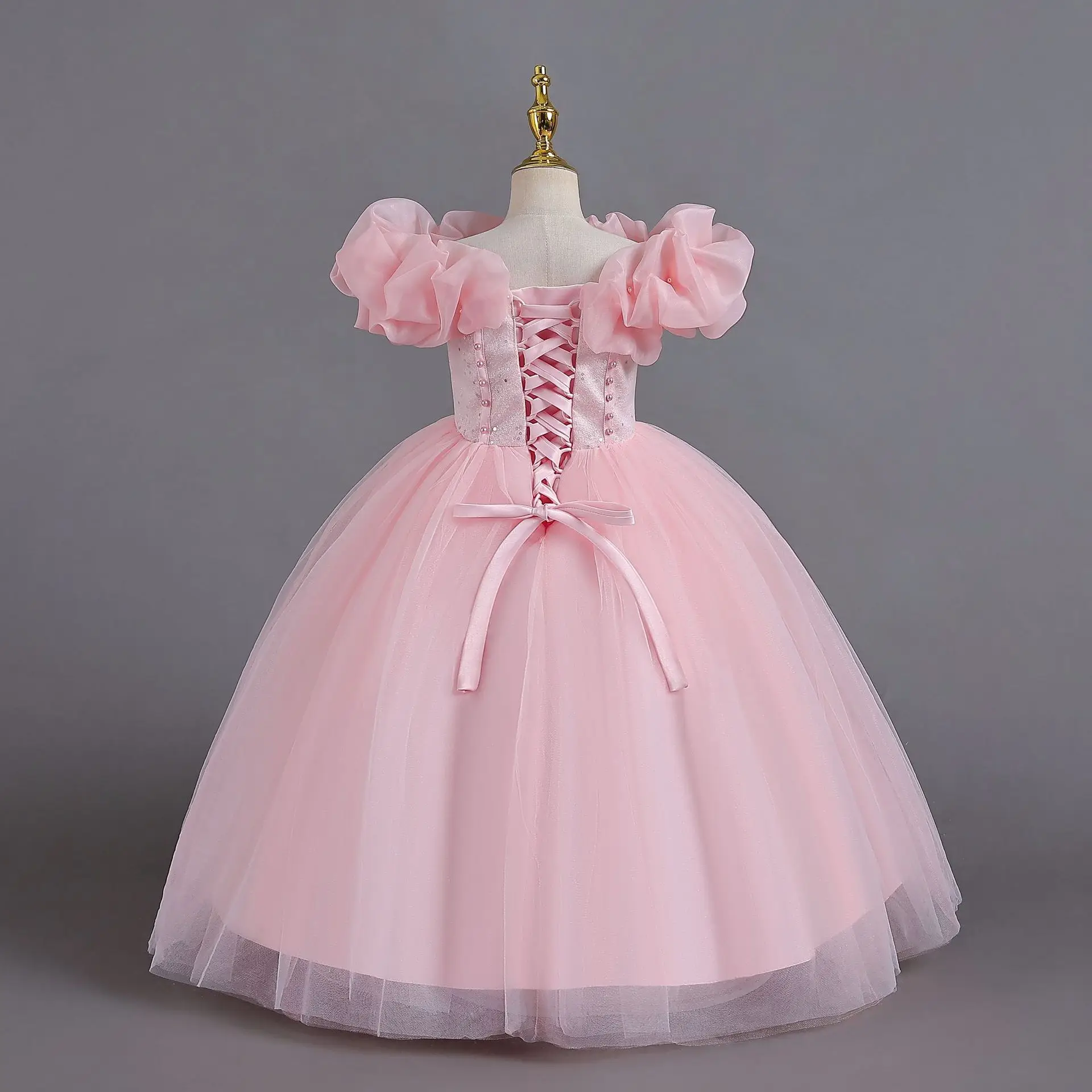 Vestido de noite elegante para meninas, vestidos de festa infantis, roupas rosa da menina, 3 a 12 anos