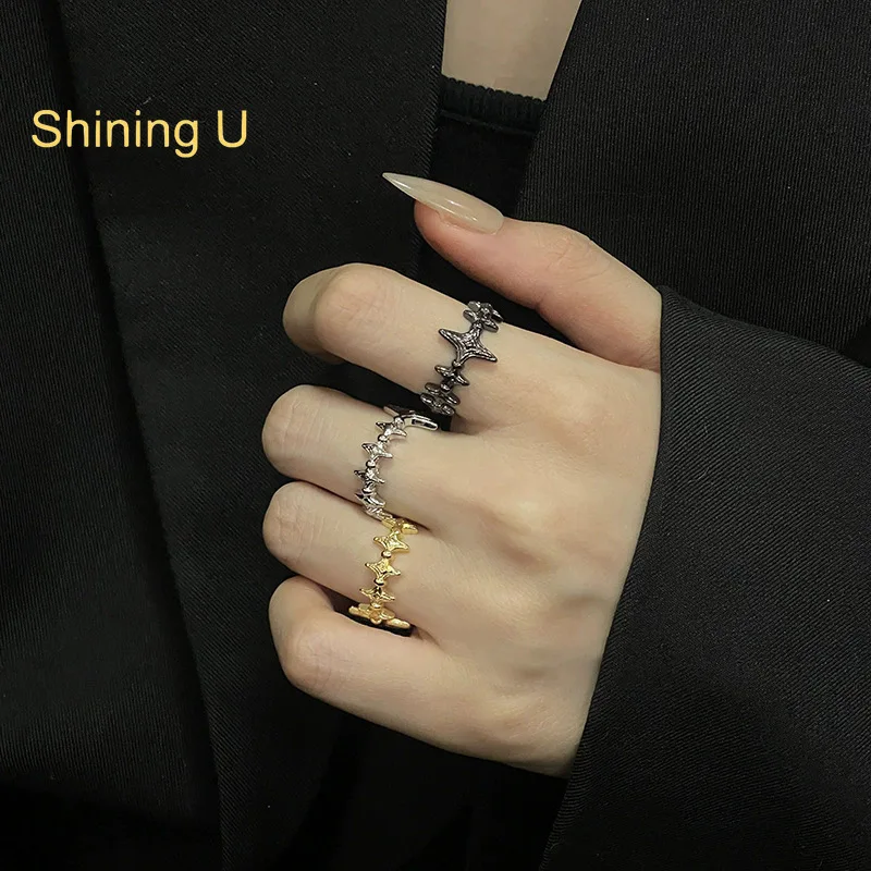 

Открытое кольцо Shining U с черной звездой для женщин, модные ювелирные изделия, лето, 3 шт.