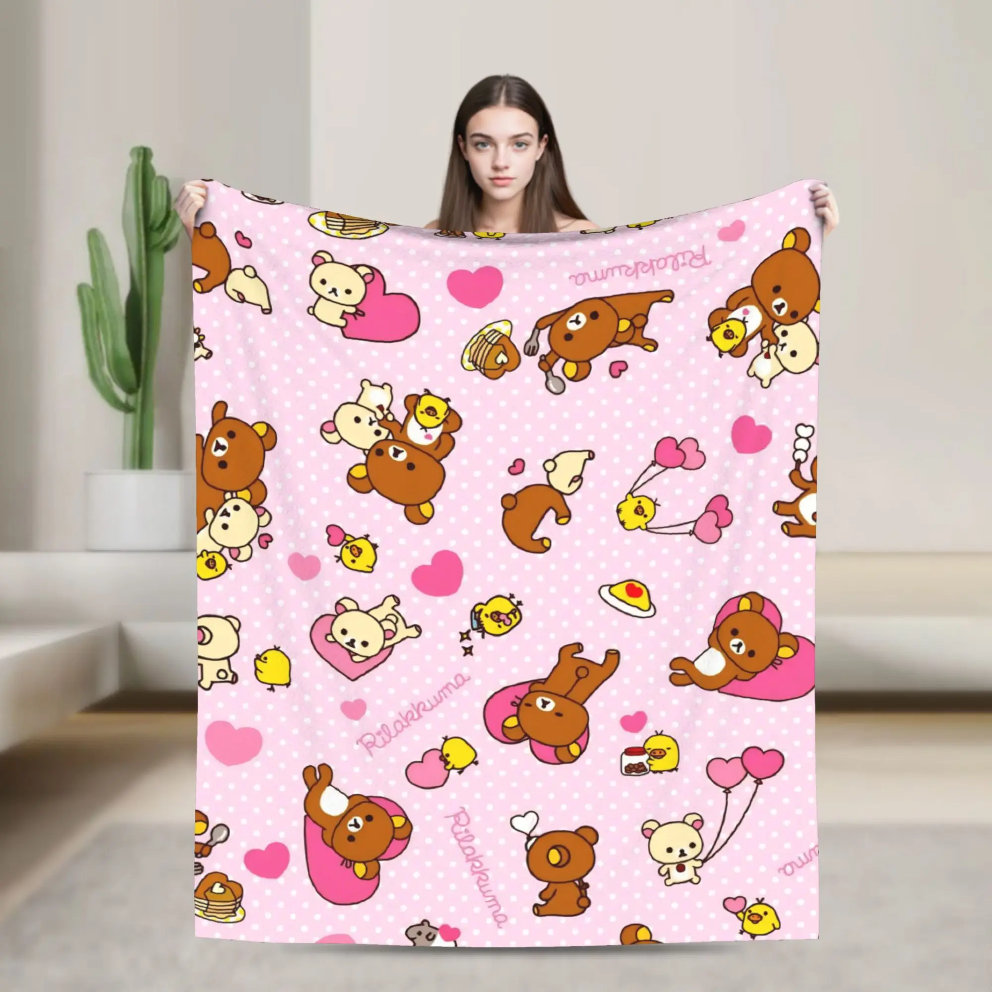 R-Rilakkumas Cartoo Throw Blanket for Couch  Soft Fuzzy Plush Blanket 50x60 Inches Multi-size Bedspreads for All Seasons