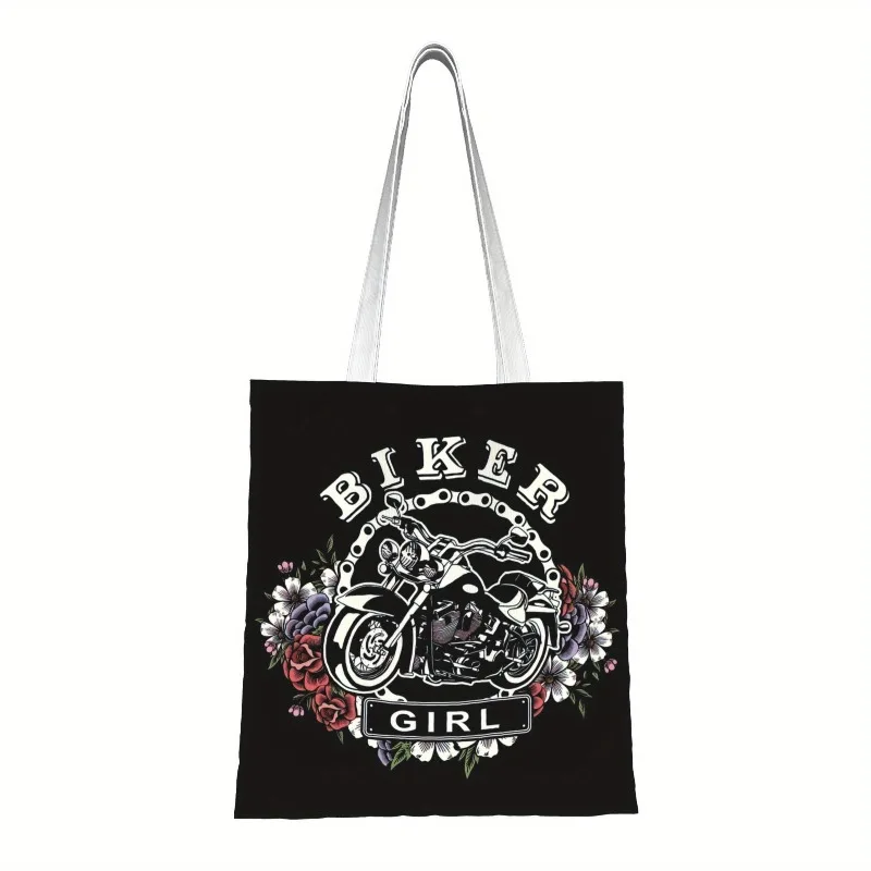 

Bike Girl Motorcycle Flower Chain Design Canvas Handbag - Bicycle Theme Canvas Bag, Motorcycle Gift