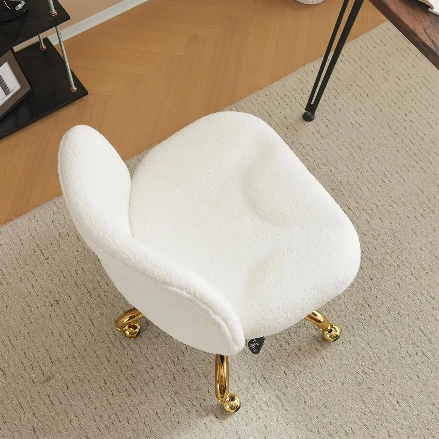 Wide Criss Cross Legged Office Chair,Buttprint Ergonomic Desk Chair Comfy with Pillow&Gold Base,Dual-Use with/no Wheels