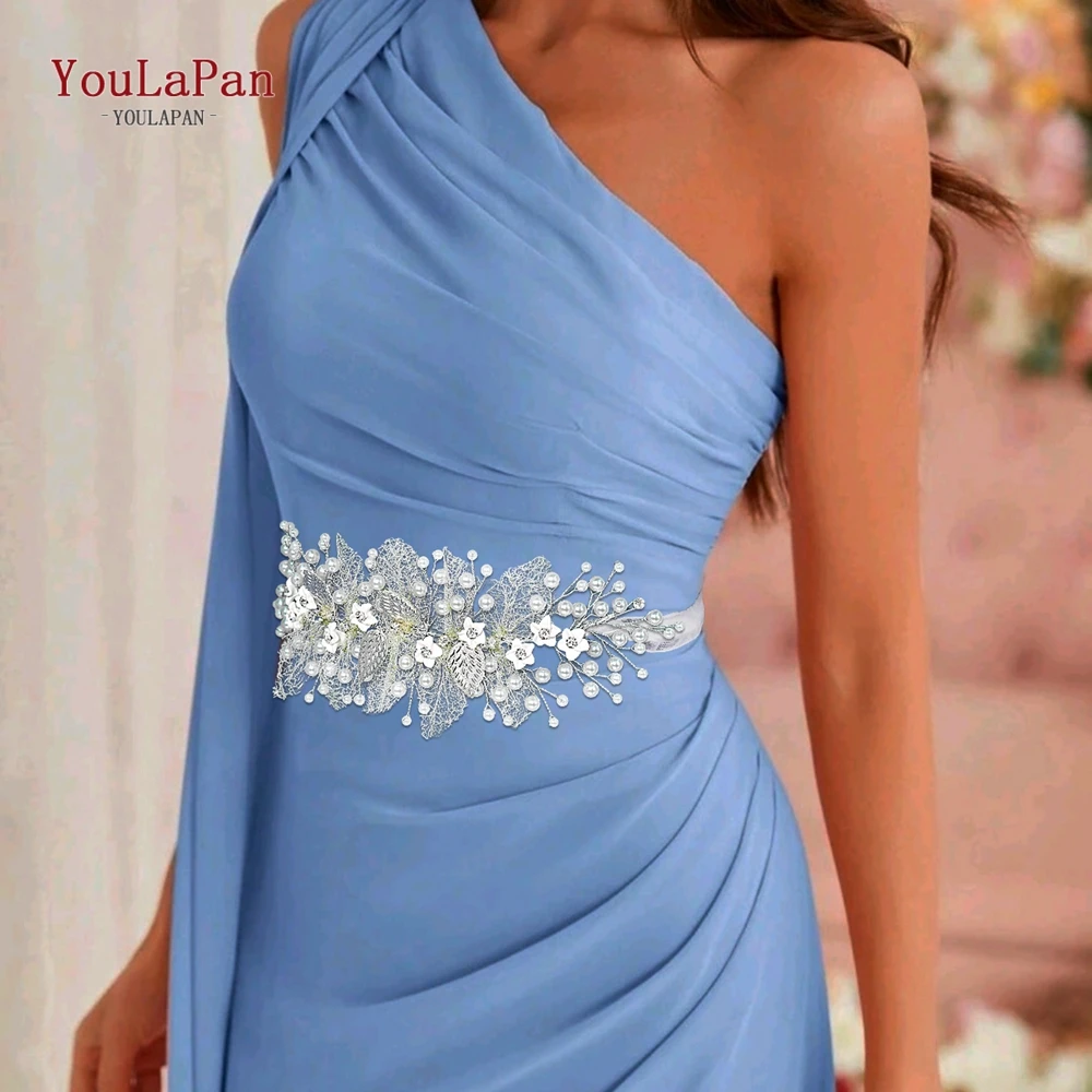 

TOPQUEEN Bride Pearl Belt Alloy Leaf Wedding Accessories Bridal Dress Belt Women Waistband Handmade Gown Belt Holiday Gift SH923