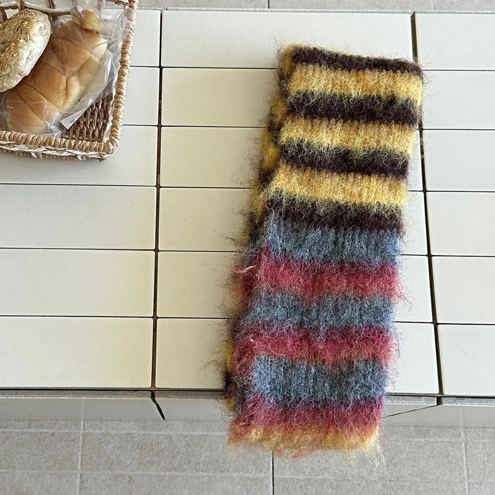 Vintage Soft Stripe Scarf Rainbow Color Thick Warm Shawl Winter Warm Windproof Pashmina Scarf