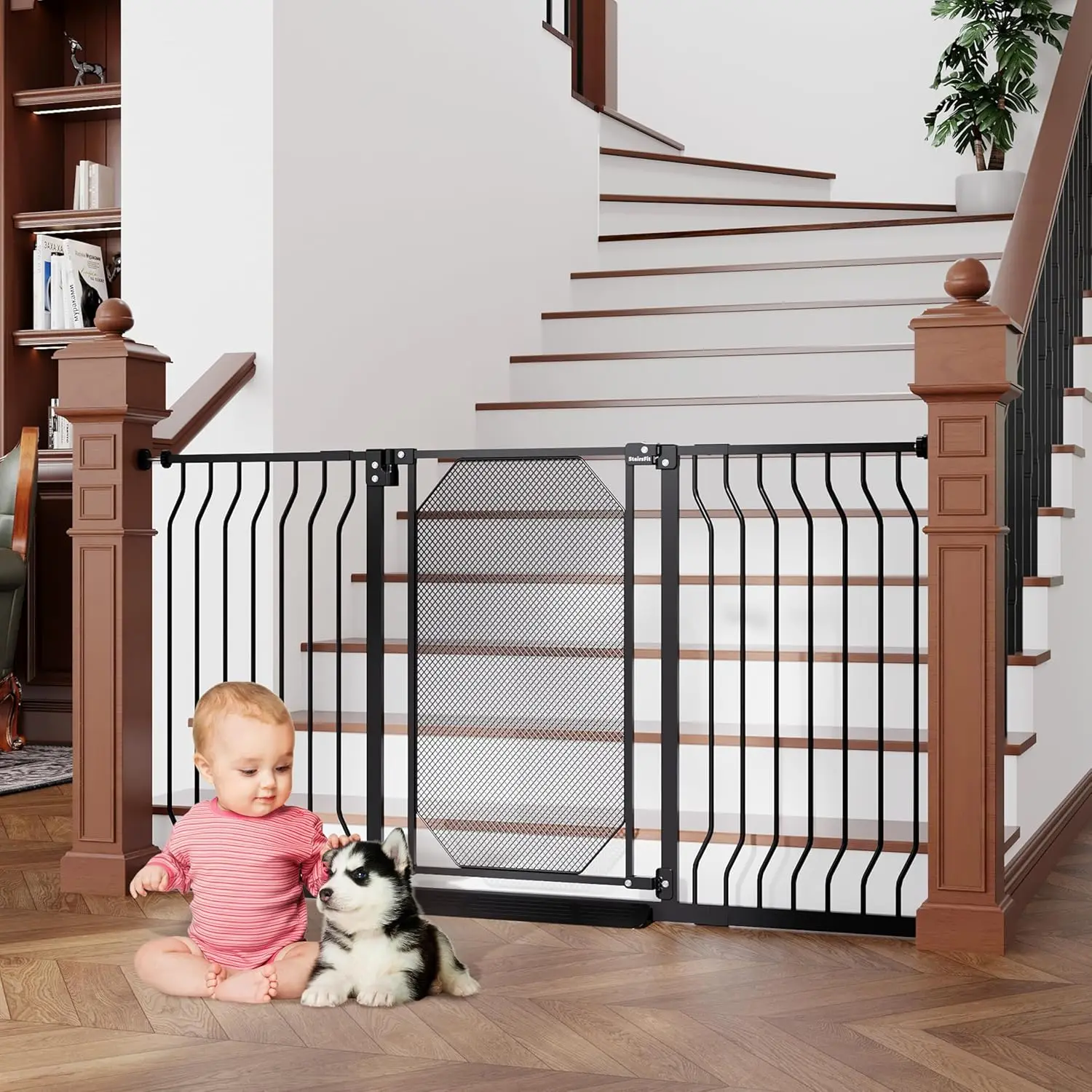 

29.5"-60.5" Extra Wide Metal Mesh Baby Gate for Stairs & Doorways - Auto Close, Pressure Mounted 30.5" Tall, Easy Install