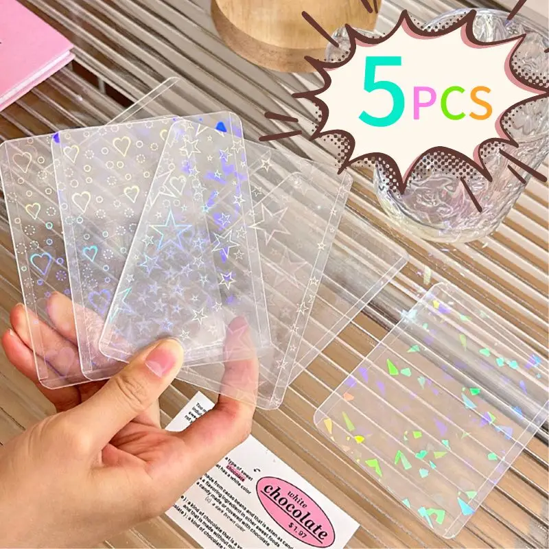 5PCS Laser Flash Ins Photocard Toploader Photo Card Sleeves PVC heart transparent 3 inch hard card holder PhotoProtective Case