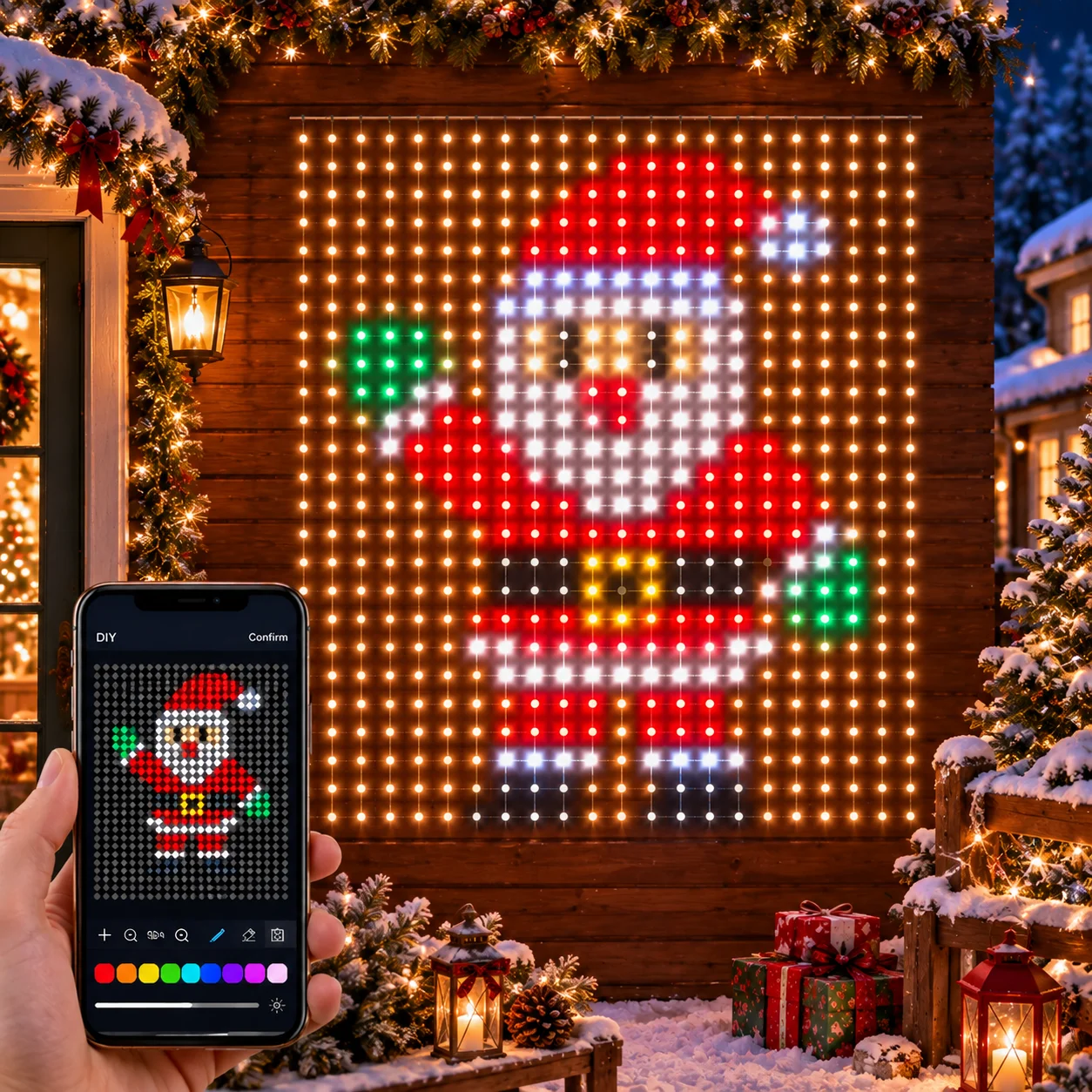 温かみのある白色のクリスマスカーテンライトセット。アプリで操作可能。スマートdiy-led、多色対応。リビングの壁の装飾に最適。