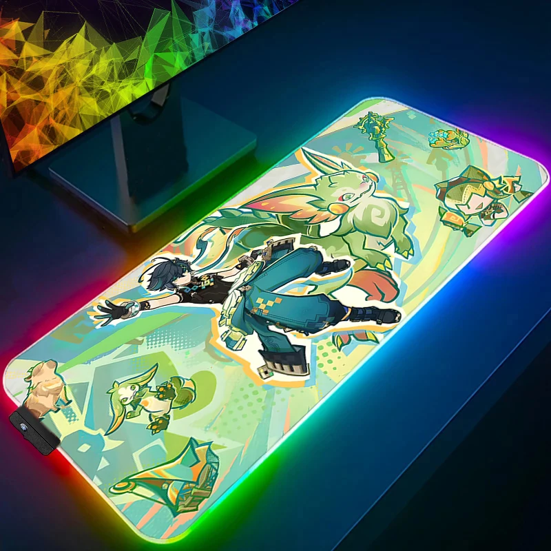 

RGB коврик для мыши Gamer Decoracion настольный коврик Genshin Impact Kinich коврик для мыши светодиодный игровой аксессуар для ноутбука Varmilo коврик для клавиатуры ковер