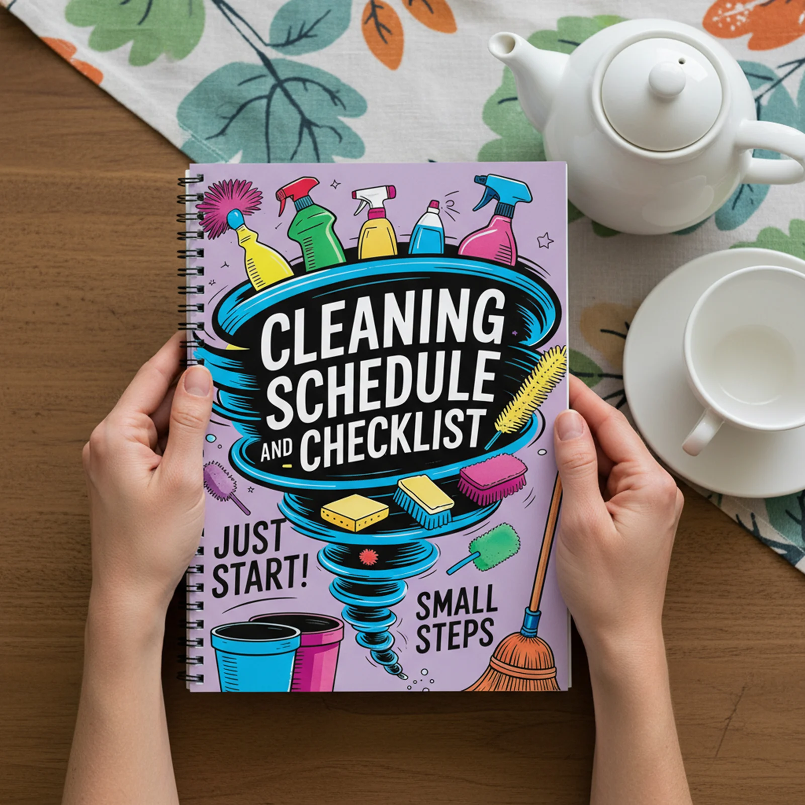 Purple Cleaning Schedule Planner Notebook For Home Office Durable Cover With Checklist Cleaning Task Management