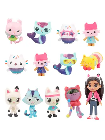 13pcs/set Gabby Dollhouse Mercat Cartoon for Capsule Doll Machine Smiling Car Hug Gaby Dolls action Figure Toy Kids Xmas Gifts