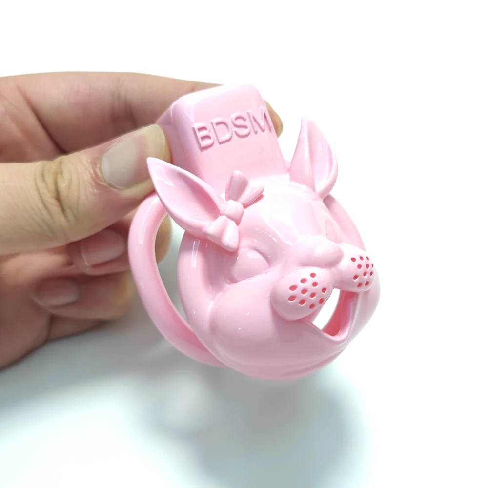 Cute Rabbit Chastity Cage with Stealth Lock Ring BDSM Pink Cock Cage Penis Rings Sex Tool For Men Sissy Adult Sex Toys