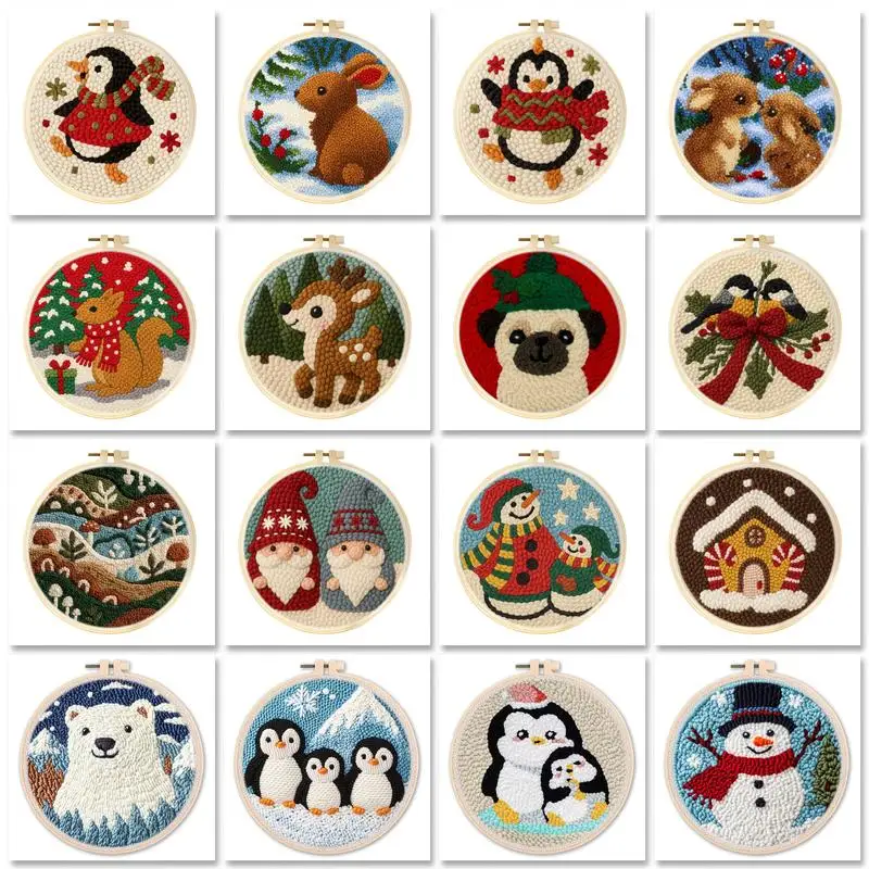 

GATYZTORY Punch Needle Embroidery Cartoon Animal Pattern For Adults DIY Needlework Wool Punch Needle Poke Embroidery Kit ﻿