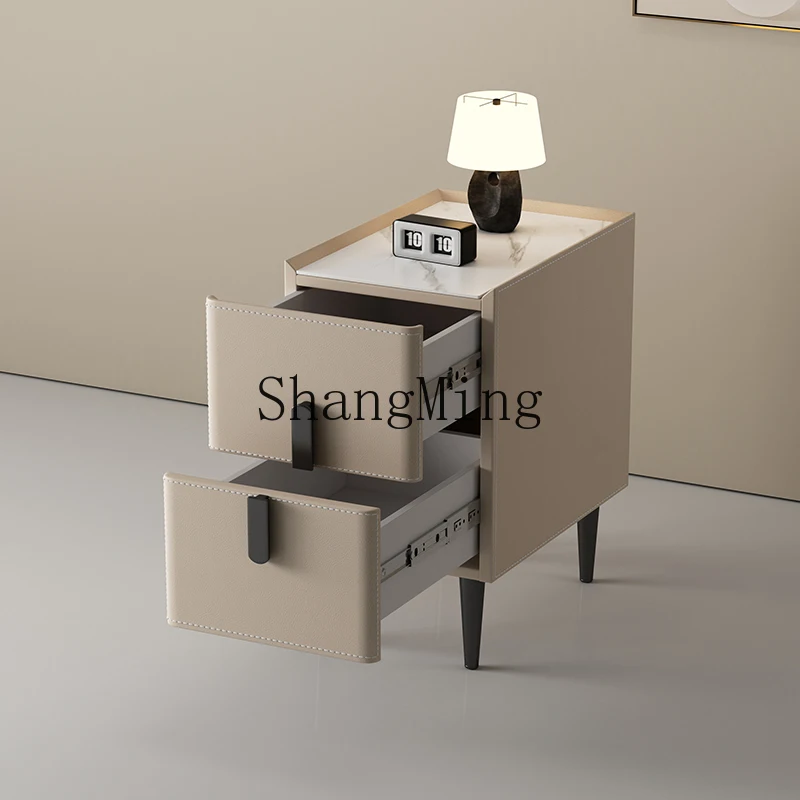 FG 안장 가죽 침대 옆 테이블 현대적인 미니멀리스트 스타일 침실 단단한 나무 미니멀리스트 홈 작은 침대 옆 테이블