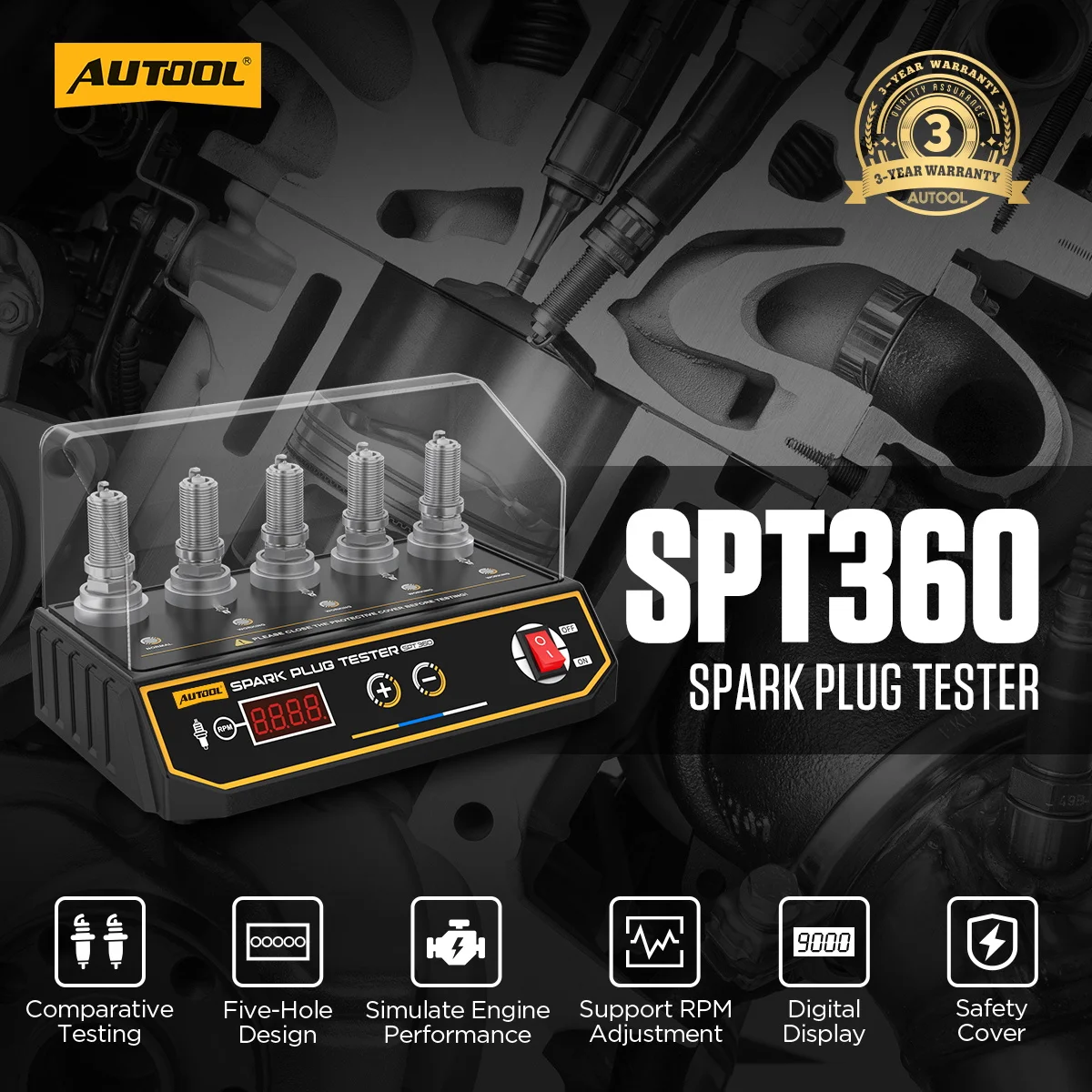 Autool spt360 neueste auto zündkerzen tester zünd tester 220v 110v automobil diagnose werkzeug 5 loch zündkerzen analysator – Detail 1