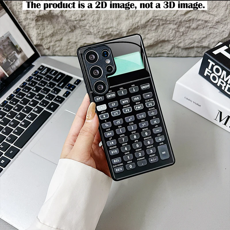 Black Calculator Green Screen 2D Print Glass Phone Case For Samsung S Series A Series Full Cover Shockproof Protective Cover
