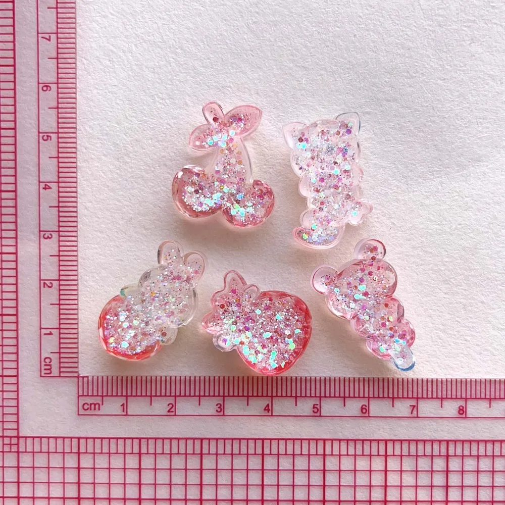10pcs Mini Kawaii Cute Glitter Resin Charms Flat Back Cabochons Scrapbook DIY Hair Clips Phone Case Crafts Decor Ornaments