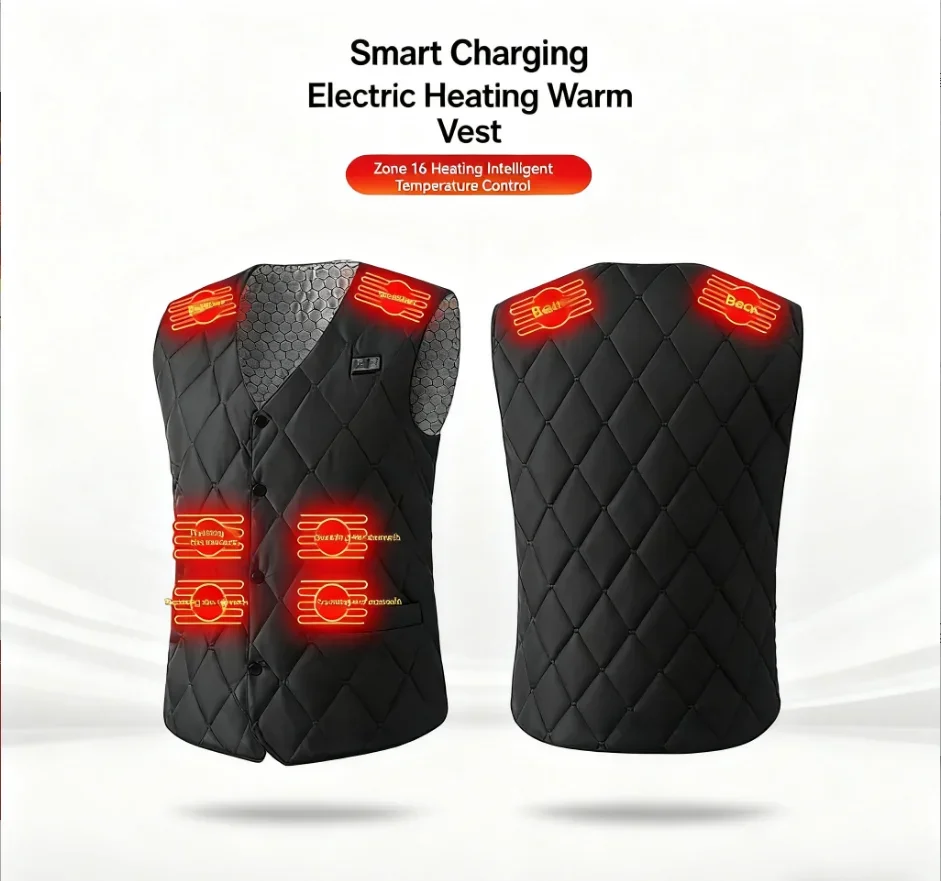 

Men's New Dual-Control Sixteen-Zone Heating Vest Winter Warm Usb-Dc Electric Heating Vest Model(Not Included In The Power Bank)