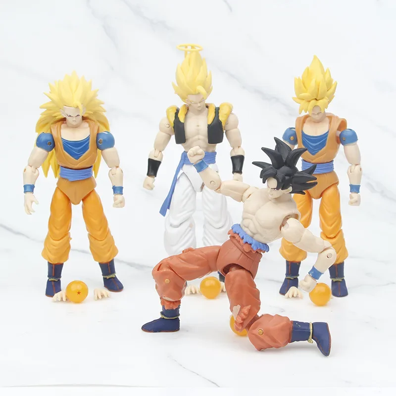 5 Pcs/Set Dragon Ball Action Figures Son Goku Vegeta Gogeta Super Saiyan Change Head Figurine Ornament Gifts