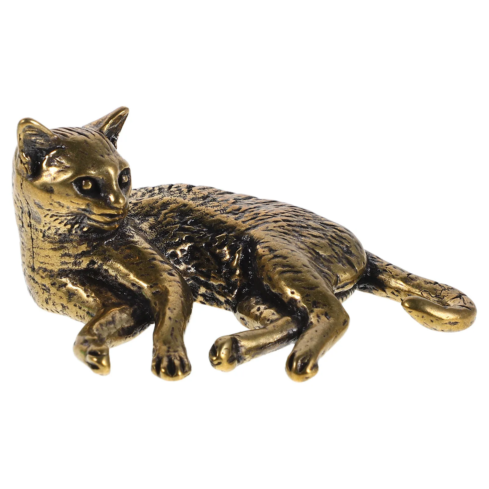 รูปปั้นแมวทองเหลืองโบราณ งานประติมากรรมลูกแมวสีบรอนซ์ ของตกแต่งบ้าน สไตล์เรโทร รูปปั้นสัตว์ ของประดับตกแต่งโต๊ะ ชั้นวางของ