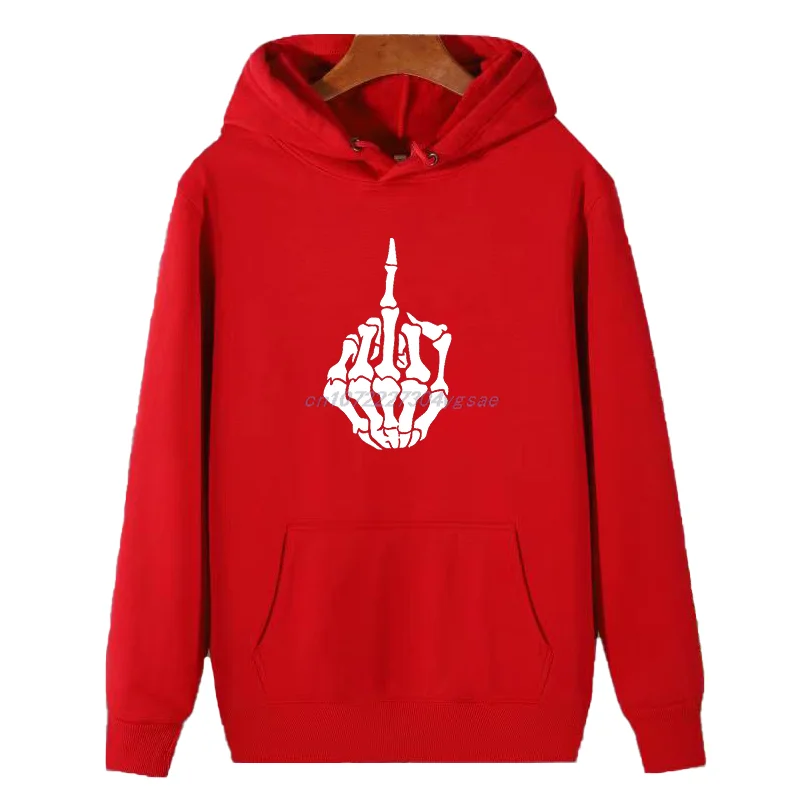 Skeleton Middle Finger Graphic Hooded Sweatshirts New In Hoodies & Sweatshirts Essentials Winter Pullovers Thick Sweater Hoodie