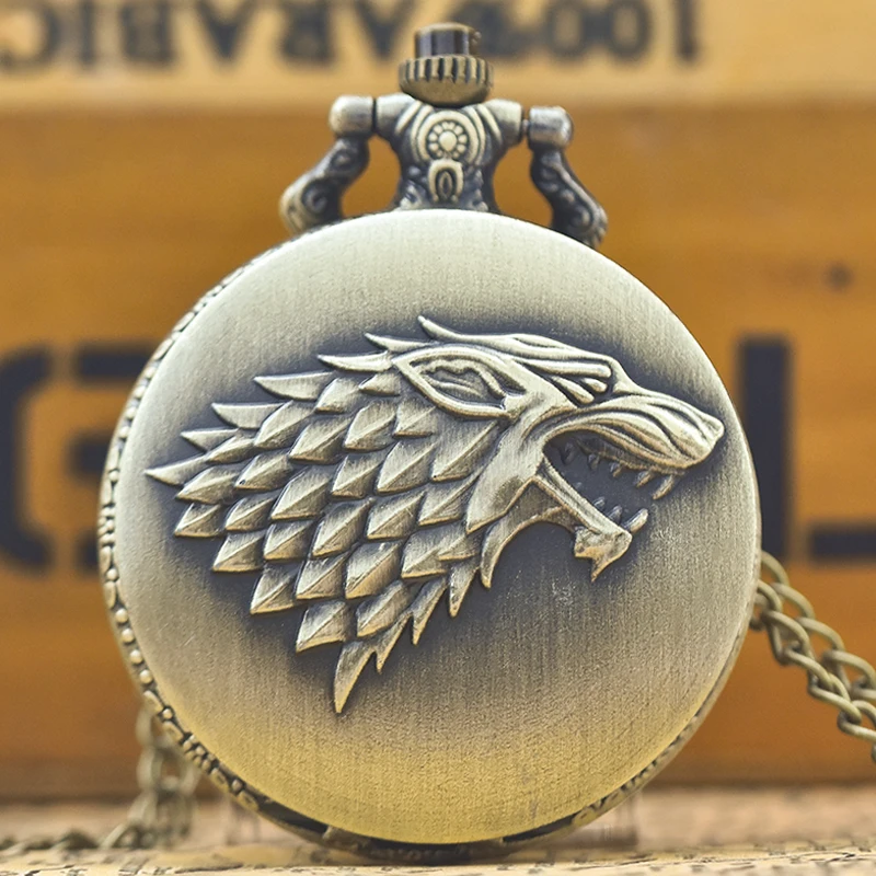 Retro Charm Neutral Fashion Wolf Head Carving Quartz Pocket Watch Steampunk Men's and Women's Necklace Pendant Gift