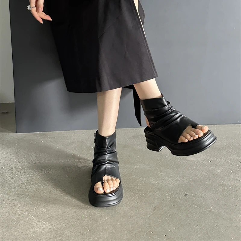 Sandalias De plataforma De bloque De 6cm para Mujer, zapatos altos con tirachinas negras, sandalias De gladiador Retro, pinzas, 2024