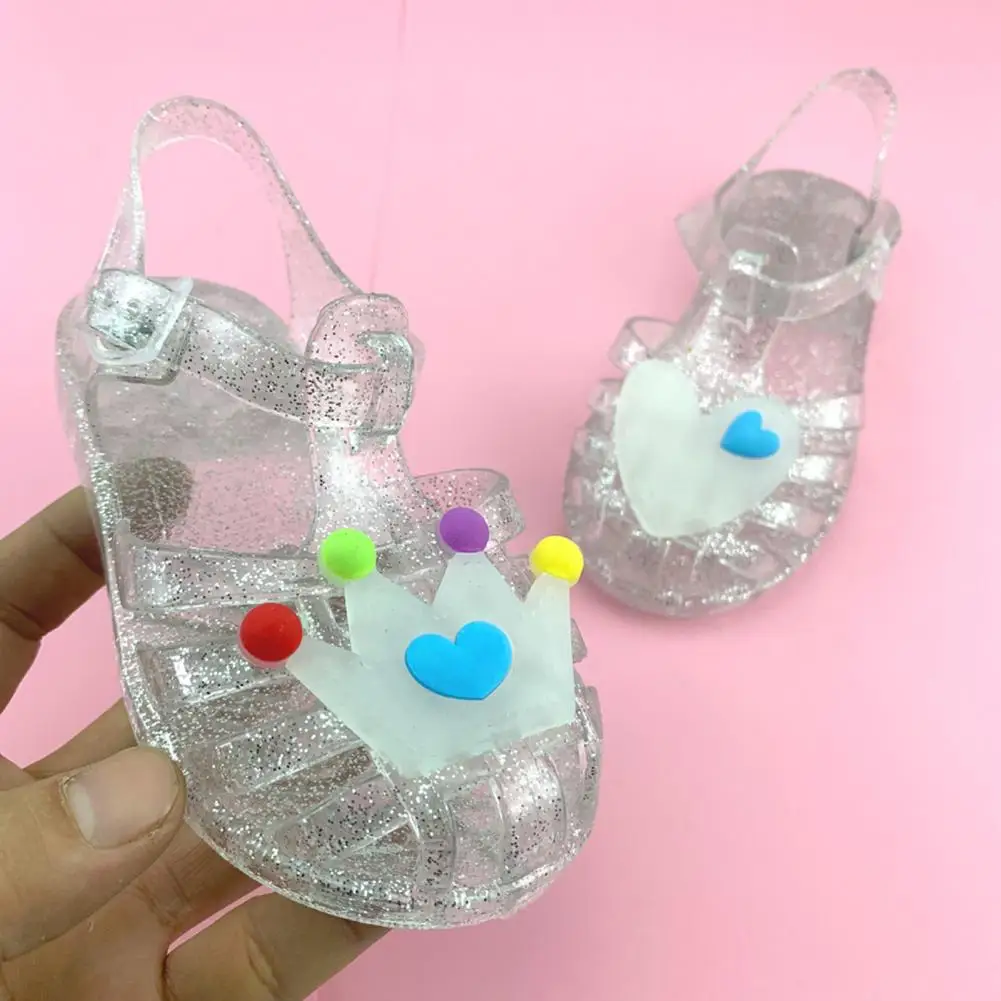 

1 Pair Children Sandals No Stuffiness Anti-slip PVC Jelly Shoes Summer Kids Sandals with Cartoon Crown Princess Girl Sandals