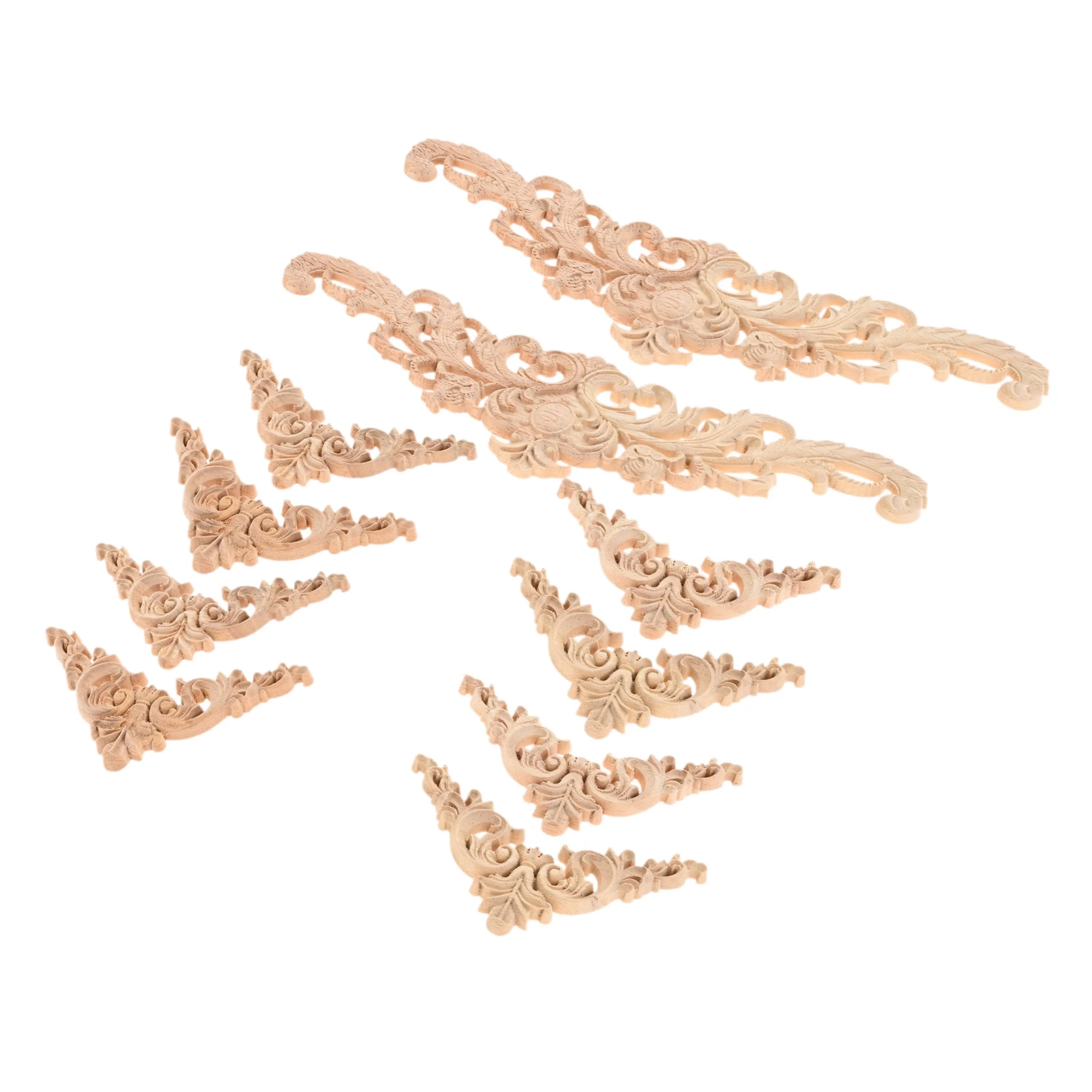 10pcs/2kits Wood Decals European Style Cut-out Carving Flower Branch Corner Appliques Long Strip Decor Cabinet Door Home/Hotels