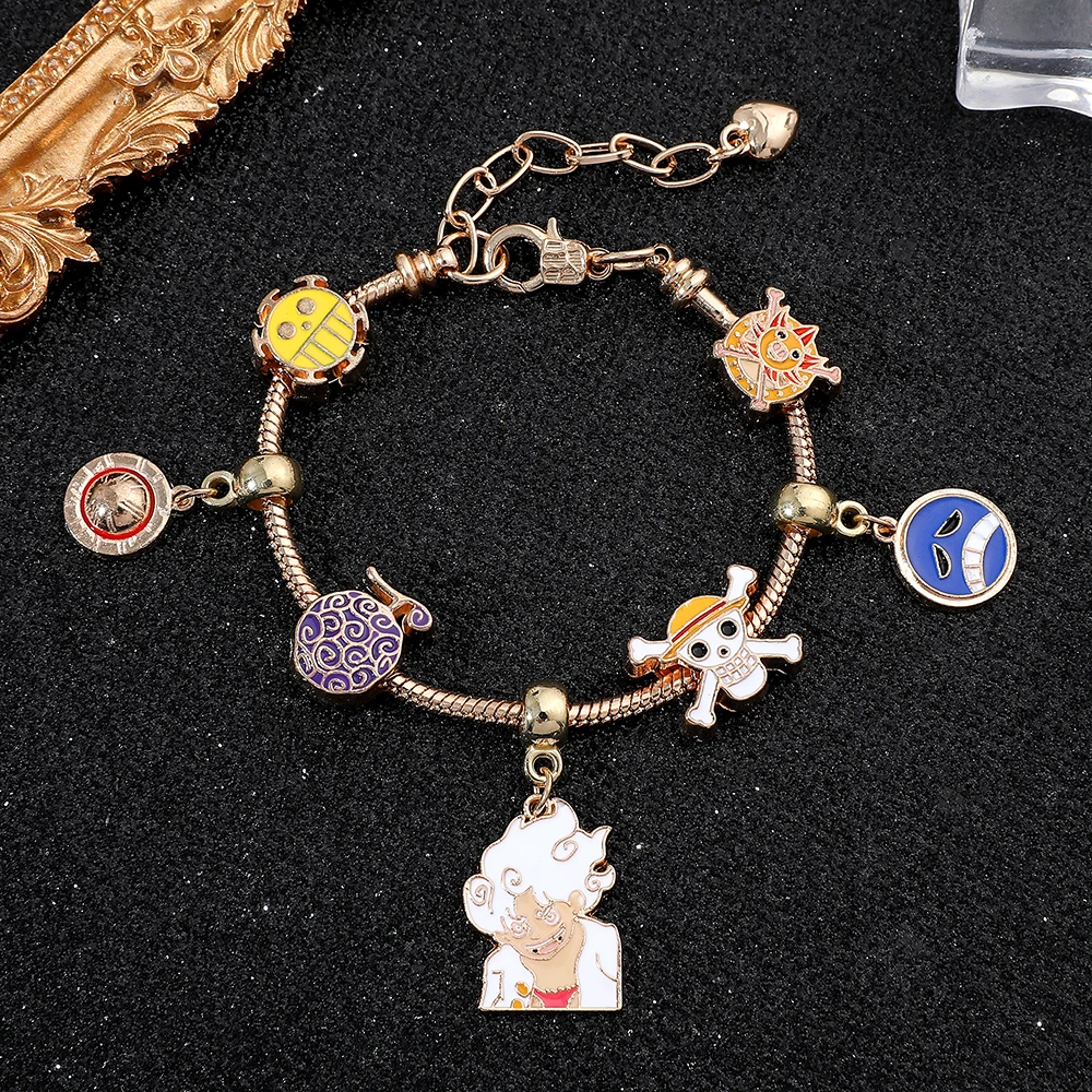 Anime bracelet, figurine, Straw Hat Luffy pirate bead chain, DIY pendant bracelet, birthday party gift for girls view 4