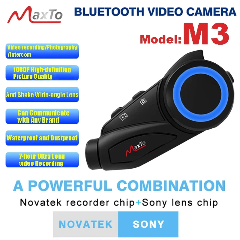 MAXTO M3 Motorcycle Helmet Bluetooth Headset Intercom 1080P Lens Video Recorder Waterproof Driving Recorder Wireless Intercom