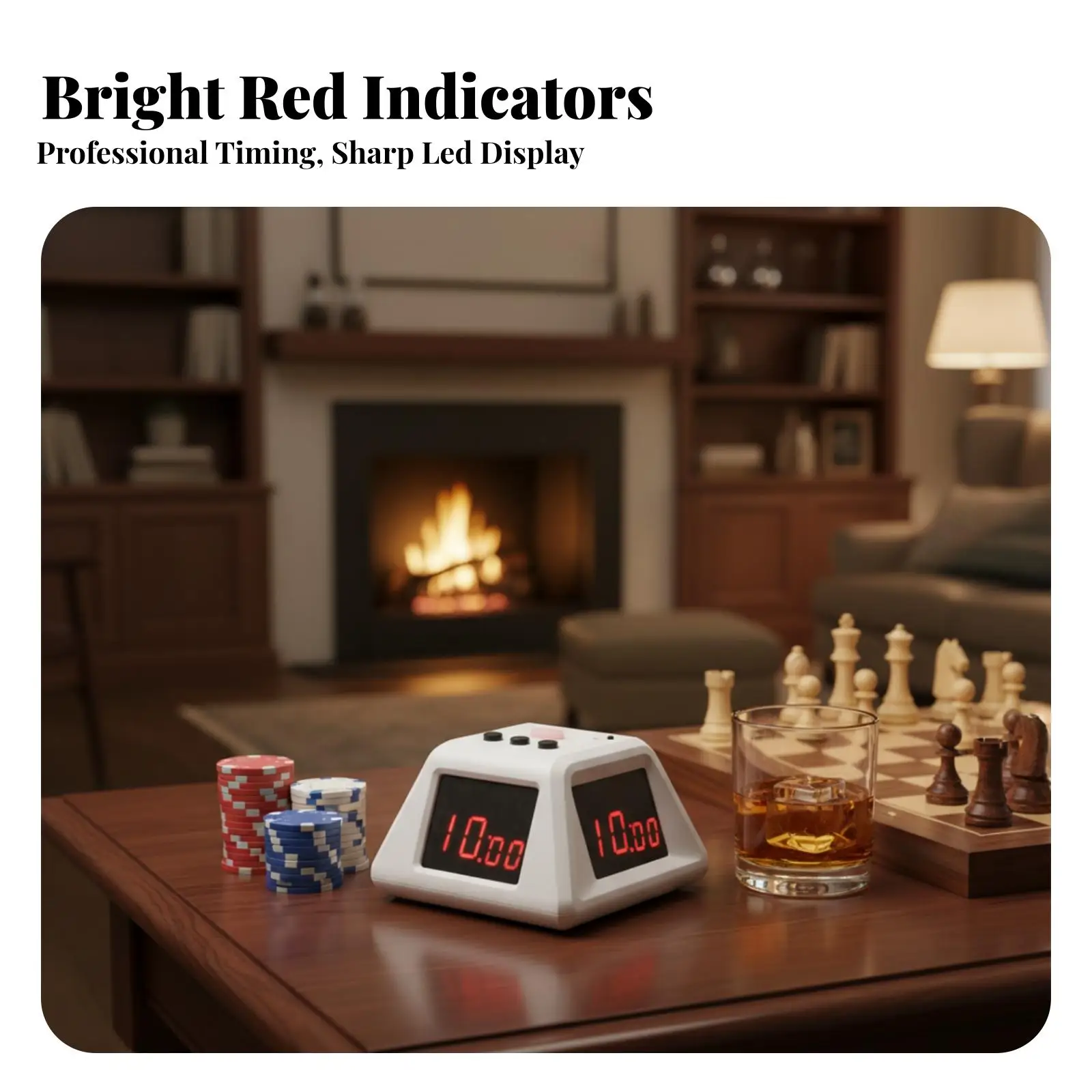 Four-Sided Game Timer Digital Electronic Timer with Four-Digit Display for Board Gamers