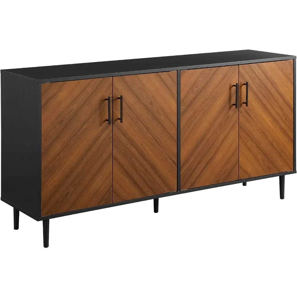 

Modern 4 Door Bookmatch Buffet, Space Saving for Home Bar, Livingroom, 15.5"D x 58"W x 30"H, Acorn/Black