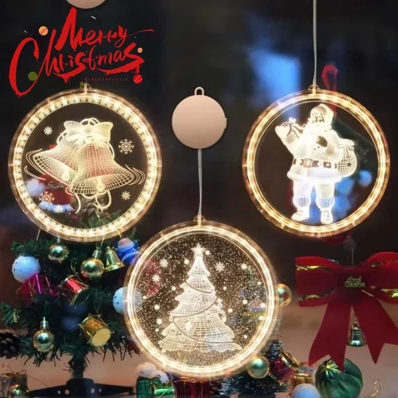 1-5PCS Christmas LED Suction Cup Lights 3D Letter String Lights Festive Window Decor Christmas Tree Party Indoor Lighting