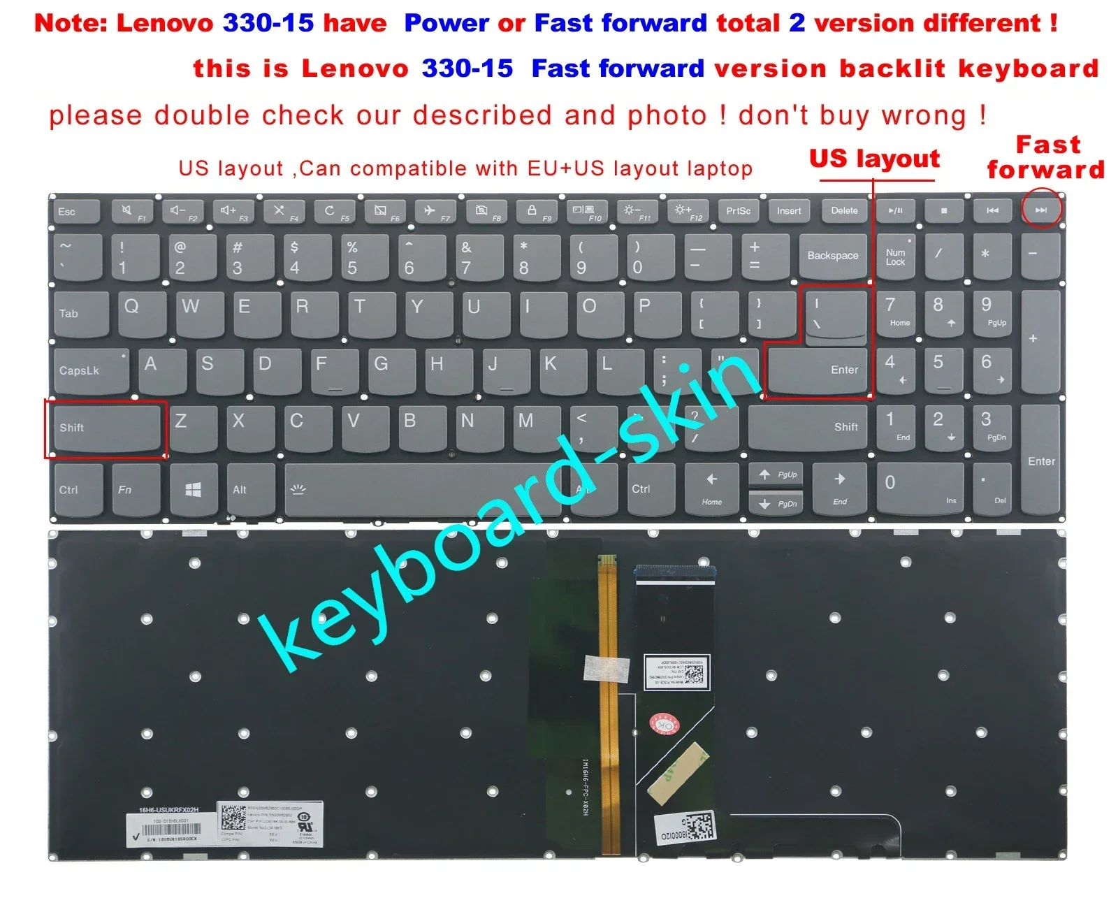 

Быстрая вперед новая клавиатура США с подсветкой для Lenovo 330-15ICH 330-15IGM 330-15ICN 330-15IKB 330-17AS 330-17IC 330-17IKB V330-15ISK