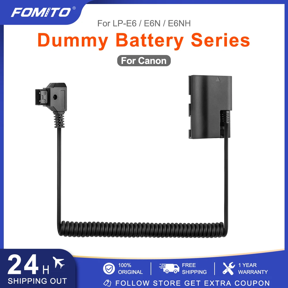 بطارية FOMITO LPE6 DR-E6 الدمية إلى D-tap لبطارية V-Mount BP Canon EOS 5DS 5DSR 5D Mark II III IV 60D، 60Da 70D 7D 80D