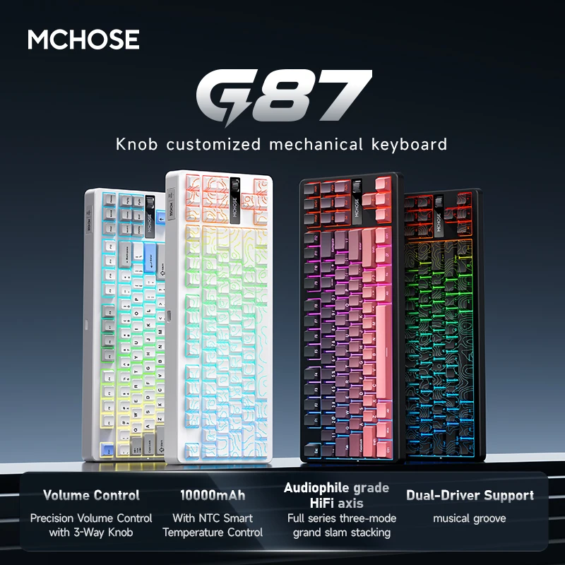 

MCHOSE G87 Mechanical Keyboard,Hot-Swappable,Volume Knob,Multi-System Support,3-Mode Mechanical,2ms Low Latency Gaming Keyboar
