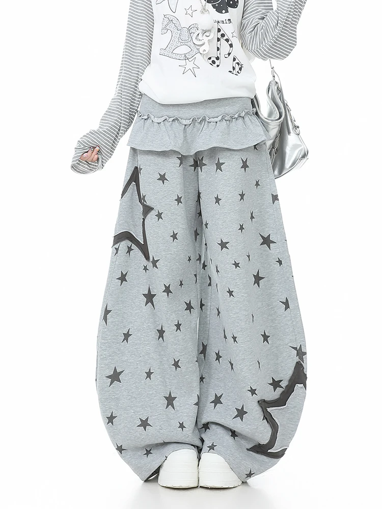 REDDACHiC Printing Star Gray Women Sweatpants Hiphop Detachable Skirt Elastic Waist Baggy Barrel Lounge Pants Dance Streetwear