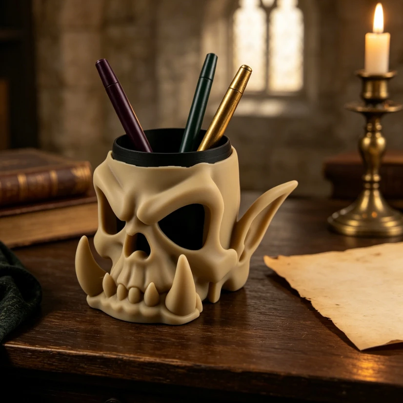 Creative Skull Pen Holder Detachable Inner Cup Monster Desk Organizer Table Decor Pencil Holder Gift for Gamers Desk Assessories