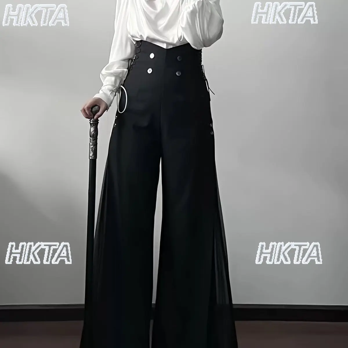 Dark Subculture Y2k Autumn New High Waist Loose Wide Leg Pants Ladies Lolita Goth Vintage Sweet Cool Prince Black Trousers Women