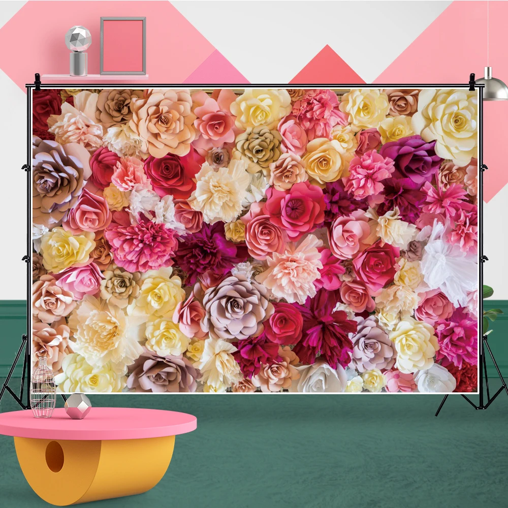 Laeacco งานแต่งงานภาพพื้นหลัง Rose กำแพงดอกไม้เวทีวันเกิดถ่ายภาพฉากหลังสำหรับ Photo Studio