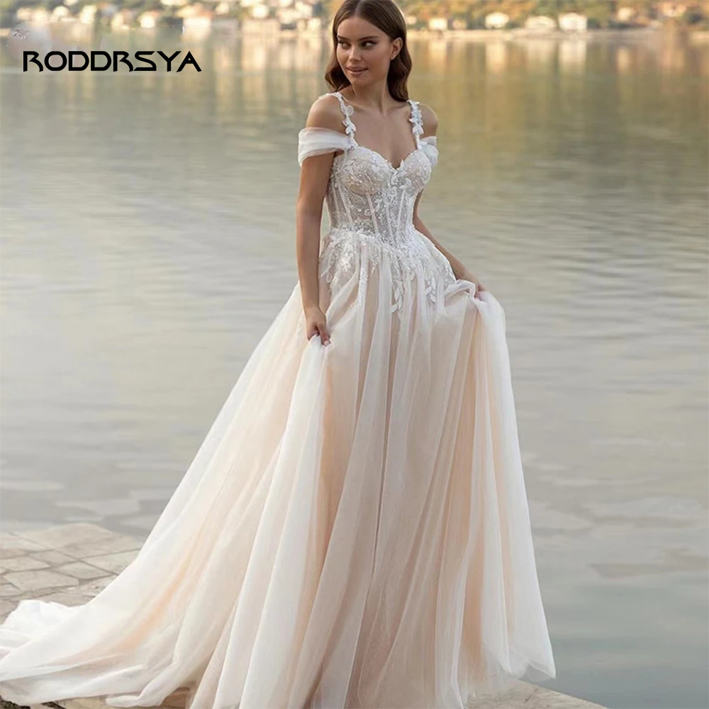 RODDRSYA Boho abiti da sposa a-line spalline senza spalline Appliques con perline abito da sposa per le donne Vestidos De Noiva