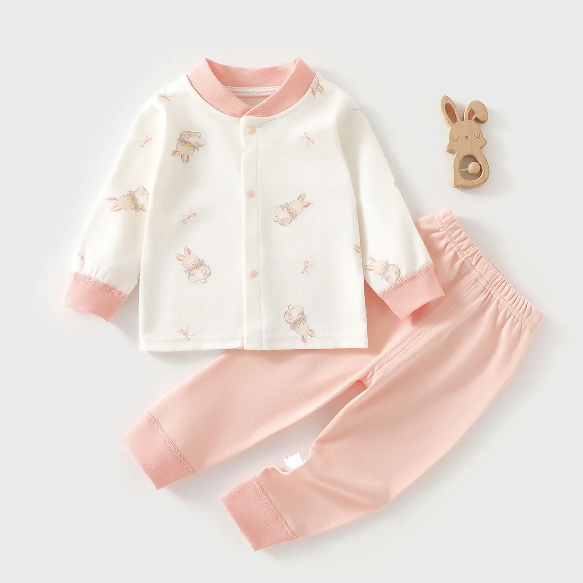 9-24M Baby Boy Girl Pure Cotton Breathable Top & Pants 2pcs Set Kid Spring Fall Comfy Top & Convertible Crotch Trousers Outfit