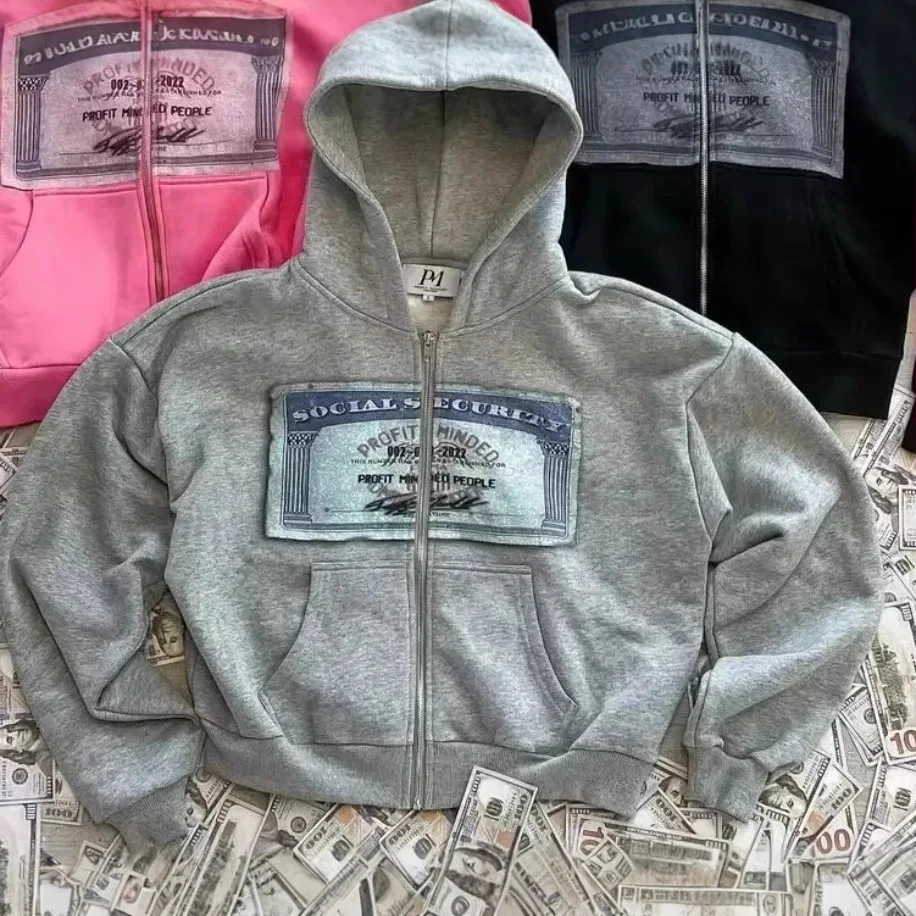 

Unisex Loose Fit Hoodie Street Style Currency Pattern Printed Zipper Sweatshirt Women's Style Men's Style Spring Summer Casua...