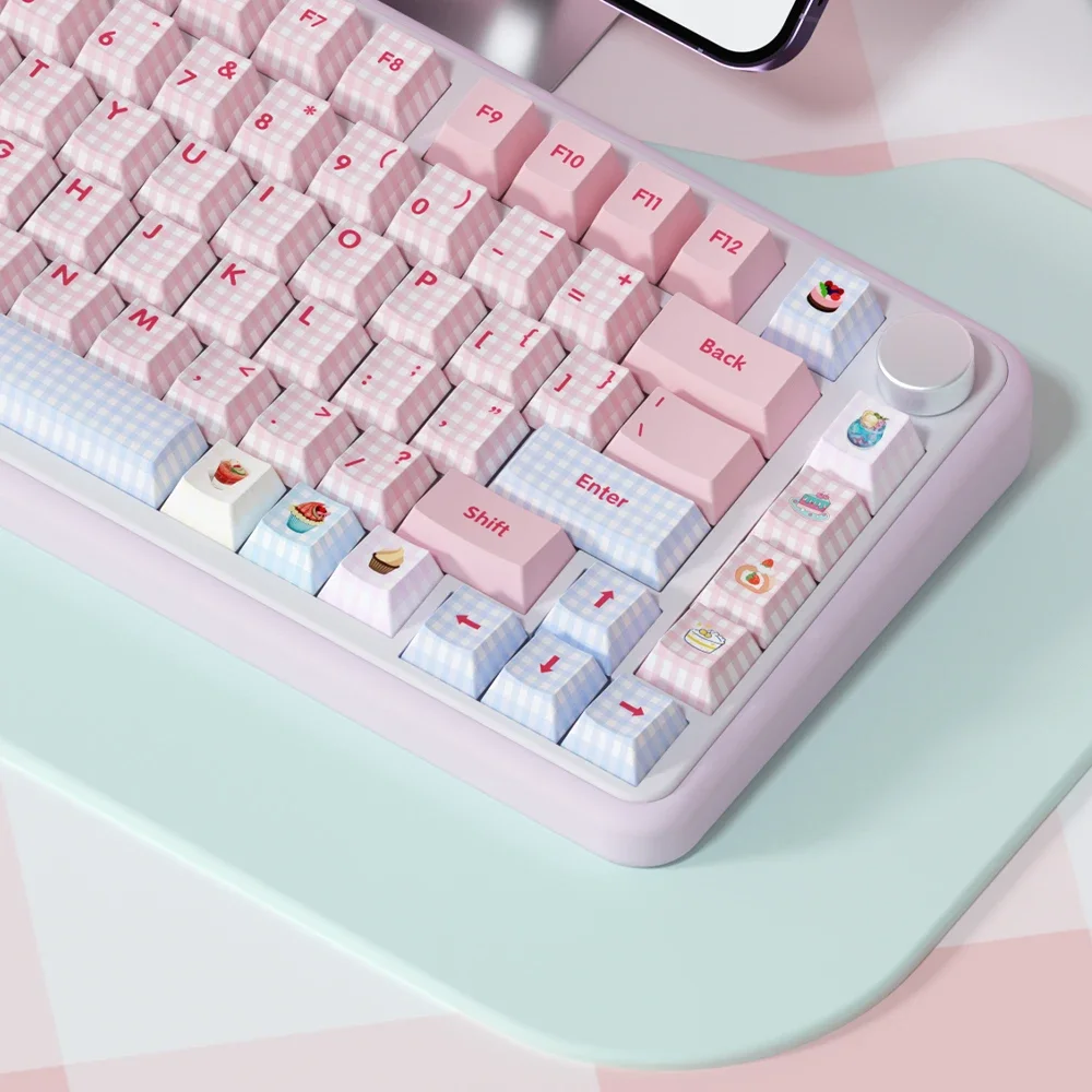 Pink Checkered Keycap Japanese Double Spelling Cherry Height Pbt 68/75/87/98/99 Keyboard Caps Jk Checkered Blue And Pink Keycaps