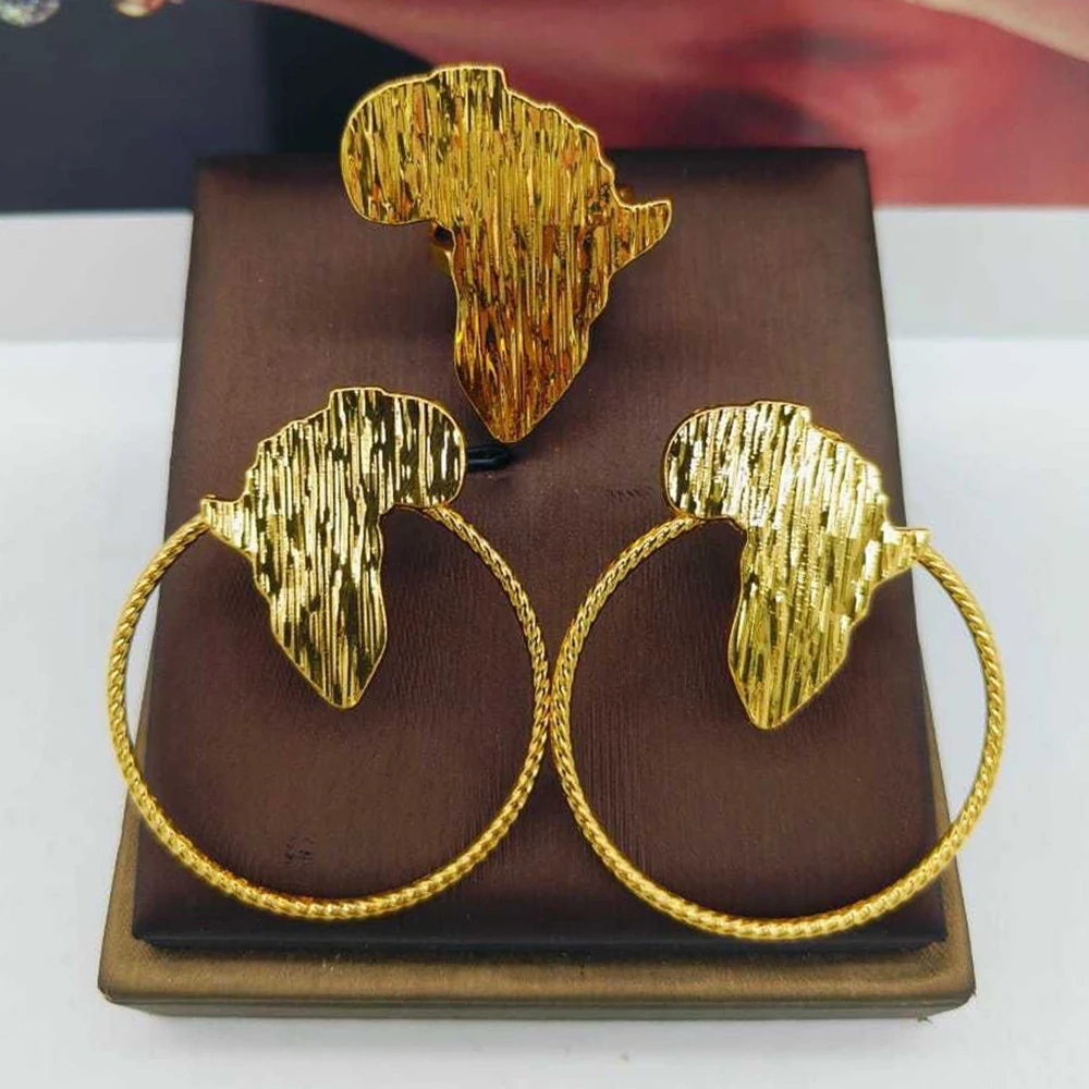 YM Ohrringe und Rings chmuck Set für Frauen afrikanische 18 Karat Gold Ohrringe mit Fingerring 2 Stück Set für Party Äthiopien tägliche Kleidung 6