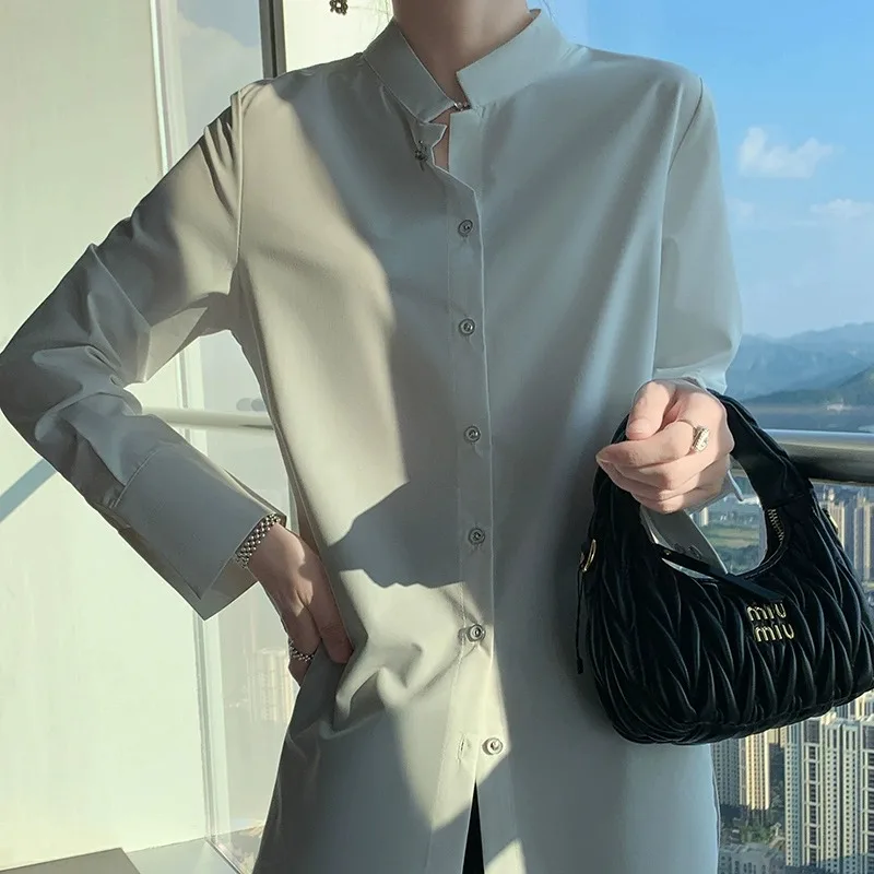 เสื้อคลุมคาร์ดิแกนผู้หญิงสีพื้น แขนยาว คอตั้ง สไตล์ลำลอง ผ้าคุณภาพสูง สำหรับฤดูใบไม้ร่วง ปี 2025